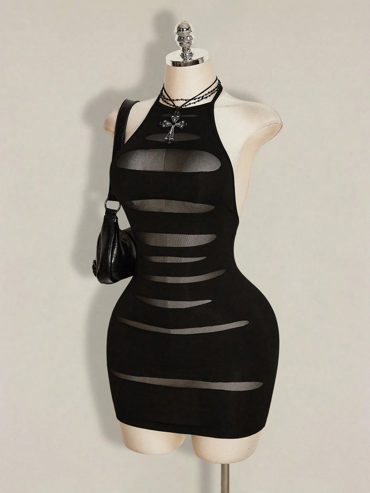 ICON Black Ripped Fabric Halter Backless Bodycon Mini Dress,Party Club Night Out Dresses For Women Summer Sexy