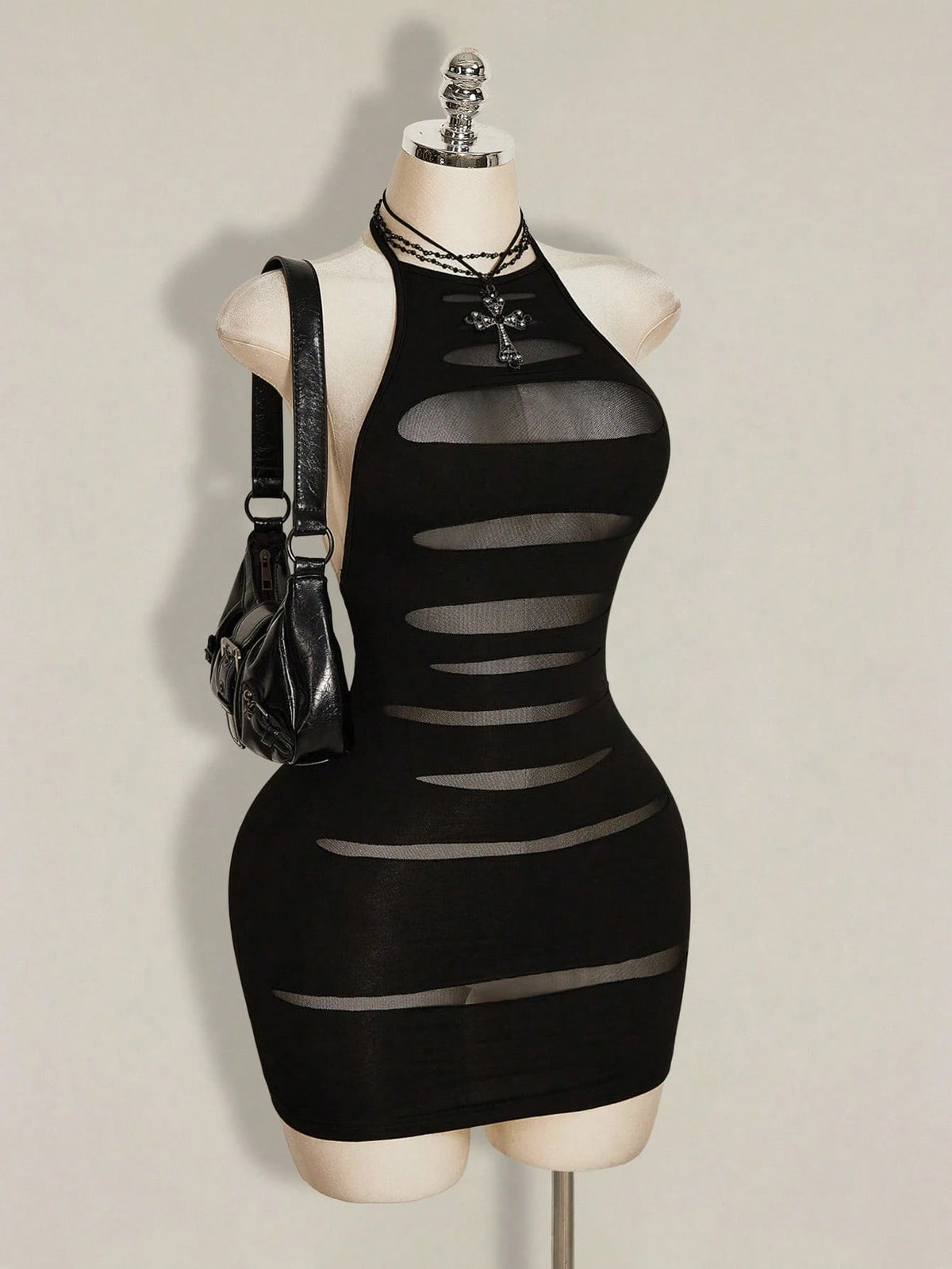 ICON Black Ripped Fabric Halter Backless Bodycon Mini Dress,Party Club Night Out Dresses For Women Summer Sexy