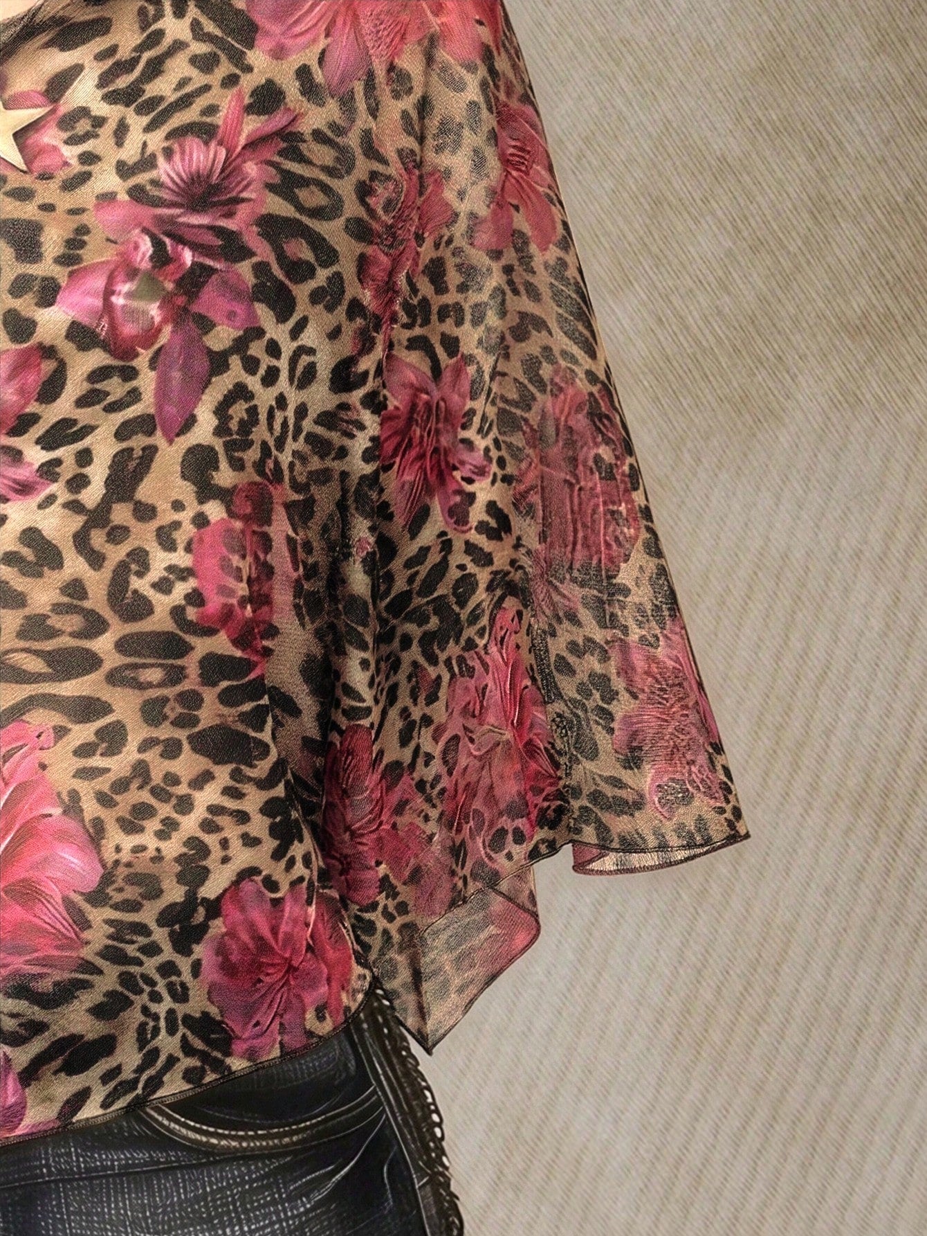 ICON Plus Size Women's Leopard Floral Print Asymmetric Neck Casual Sexy 70's Everyday Night Party Top Pastel Pink Summer