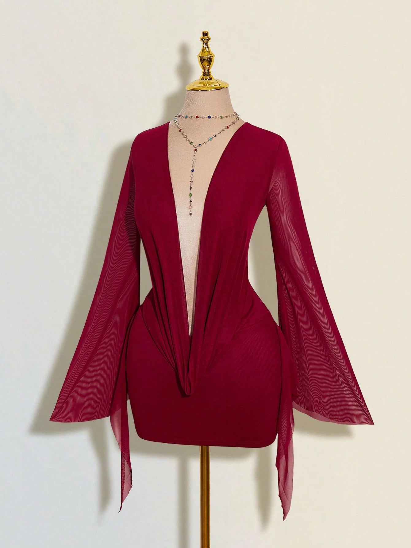 ICON Sexy Oversized Plunging Neckline Mesh Patchwork Backless Mini Dress