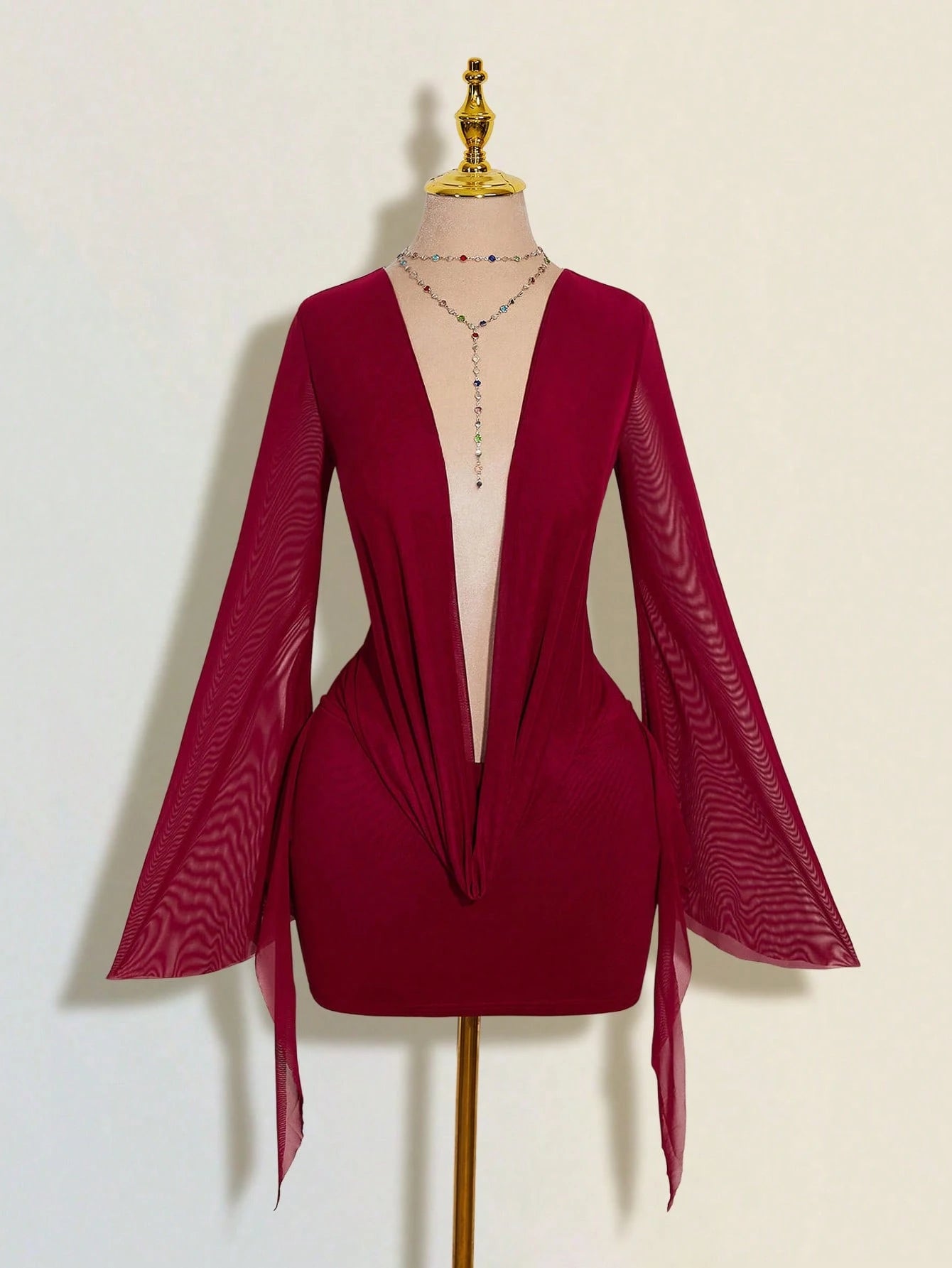 ICON Sexy Oversized Plunging Neckline Mesh Patchwork Backless Mini Dress