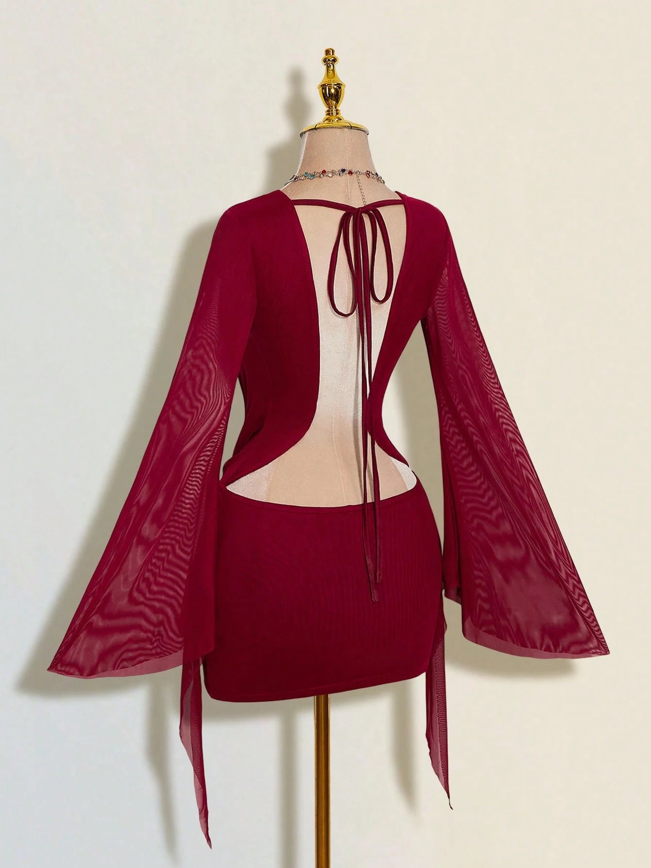 ICON Sexy Oversized Plunging Neckline Mesh Patchwork Backless Mini Dress