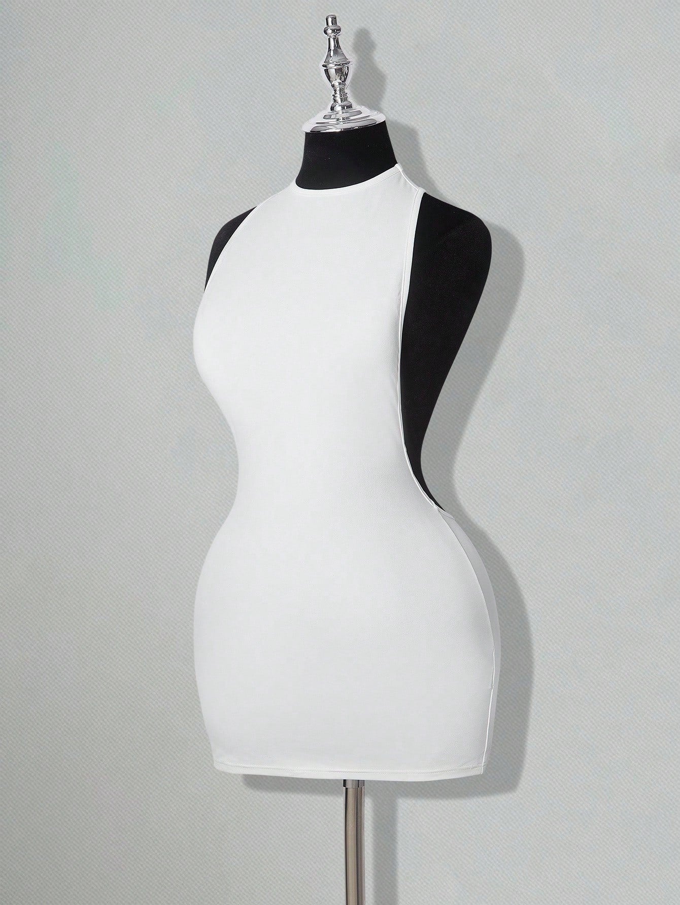 ICON Solid Color Criss-Cross Backless Sexy Casual Mini Dress White Bodycon Dress White Club Night Dress,White Dresses Classy Elegant,Party Dress Summer