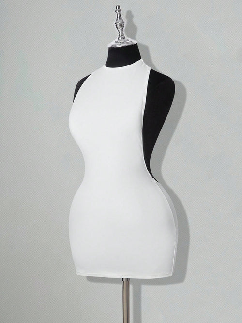 ICON Solid Color Criss-Cross Backless Sexy Casual Mini Dress White Bodycon Dress White Club Night Dress,White Dresses Classy Elegant,Party Dress Summer