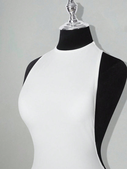 ICON Solid Color Criss-Cross Backless Sexy Casual Mini Dress White Bodycon Dress White Club Night Dress,White Dresses Classy Elegant,Party Dress Summer
