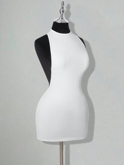 ICON Solid Color Criss-Cross Backless Sexy Casual Mini Dress White Bodycon Dress White Club Night Dress,White Dresses Classy Elegant,Party Dress Summer