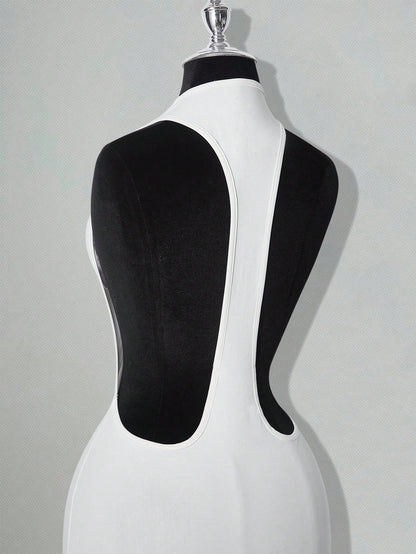 ICON Solid Color Criss-Cross Backless Sexy Casual Mini Dress White Bodycon Dress White Club Night Dress,White Dresses Classy Elegant,Party Dress Summer