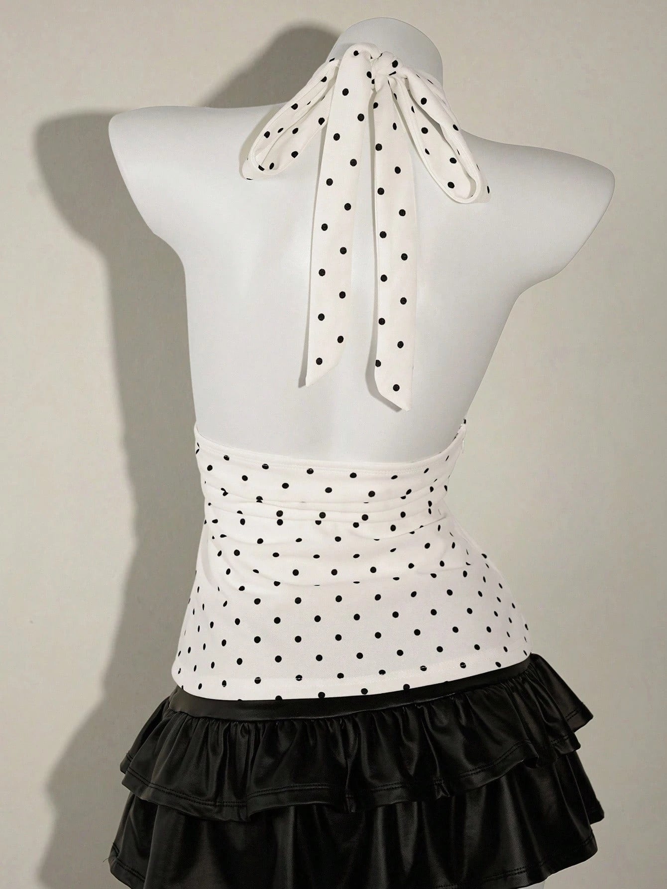 ICON Women's Halter Deep V-Neck Ruched A-Line Backless Polka Dot Camisole