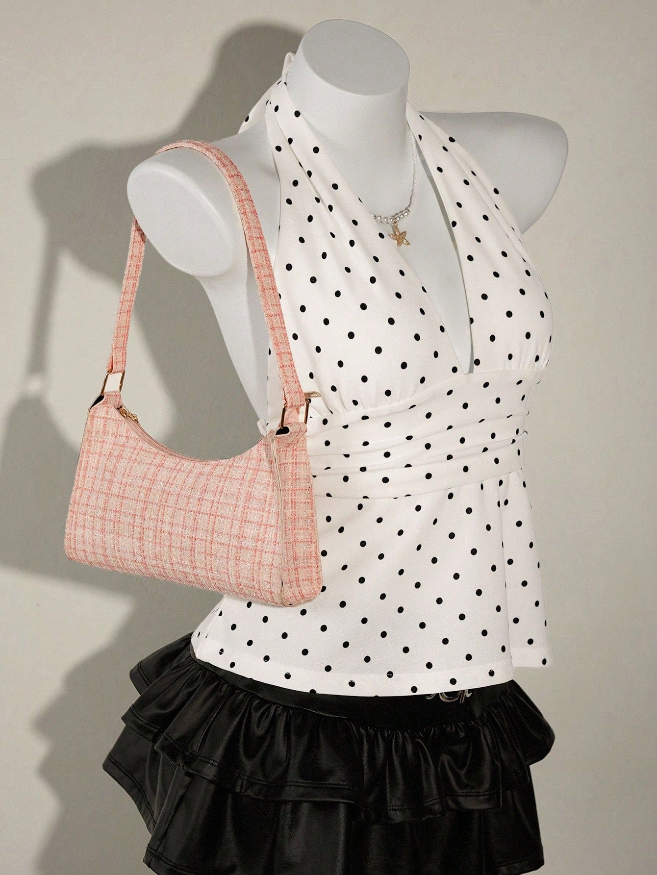 ICON Women's Halter Deep V-Neck Ruched A-Line Backless Polka Dot Camisole