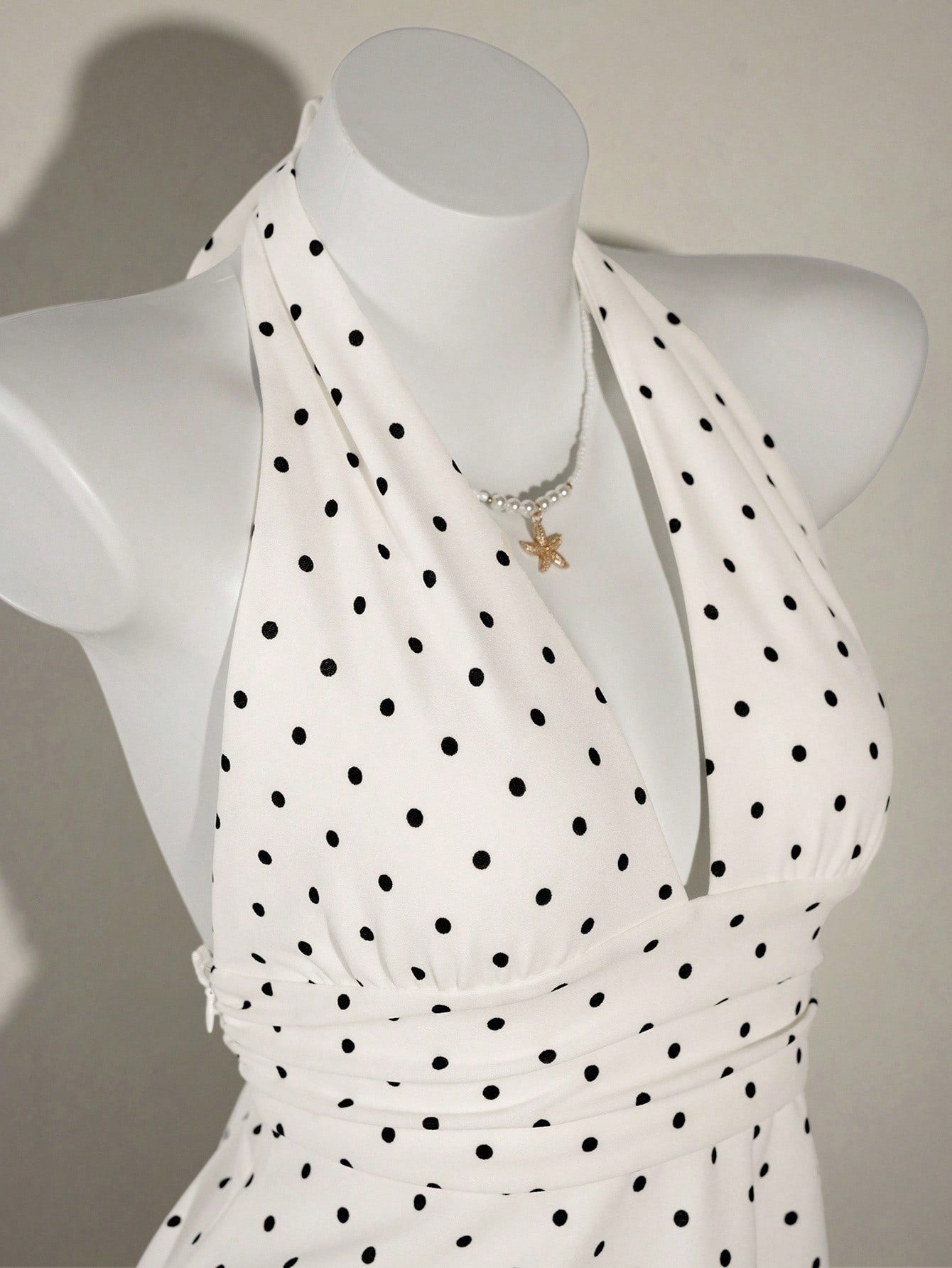 ICON Women's Halter Deep V-Neck Ruched A-Line Backless Polka Dot Camisole