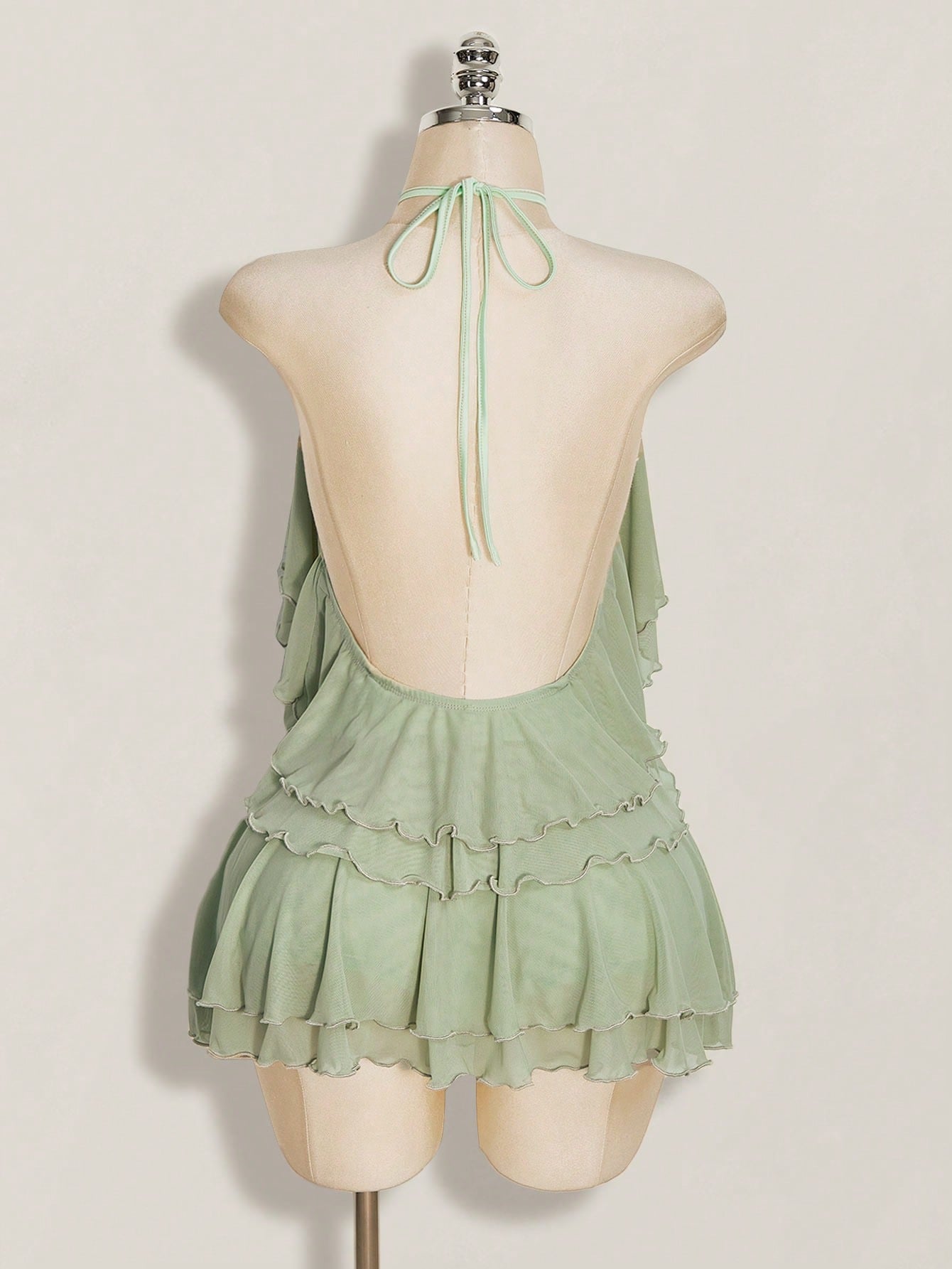 ICON Women's Multi-Layer Ruffle Halter Neck Backless Sexy Dress Night Out Sage Green Summer