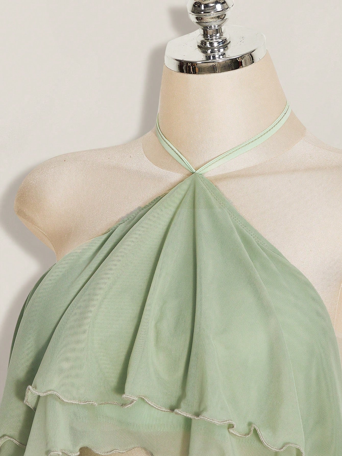 ICON Women's Multi-Layer Ruffle Halter Neck Backless Sexy Dress Night Out Sage Green Summer