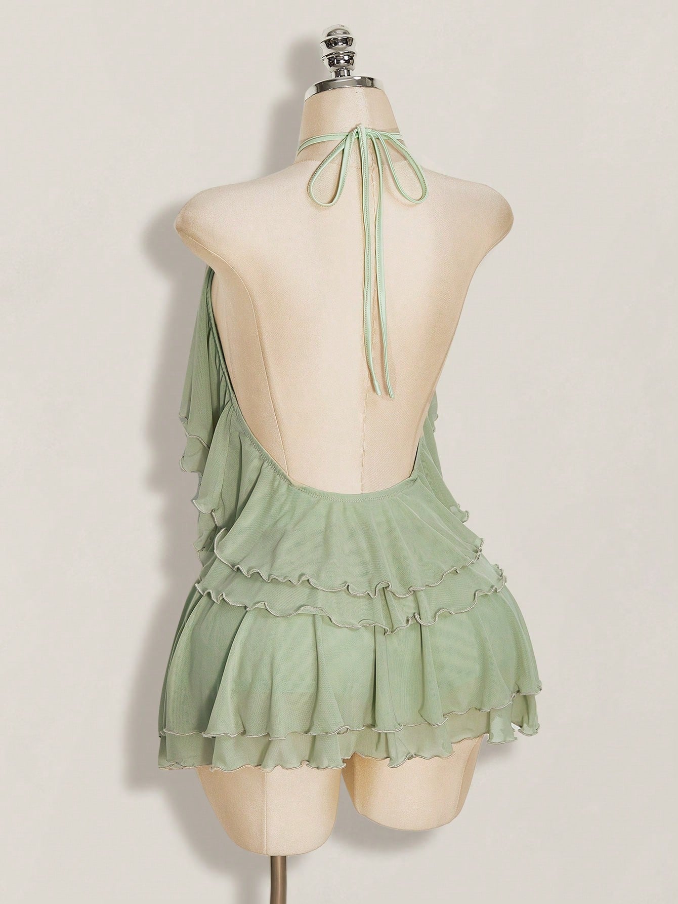 ICON Women's Multi-Layer Ruffle Halter Neck Backless Sexy Dress Night Out Sage Green Summer