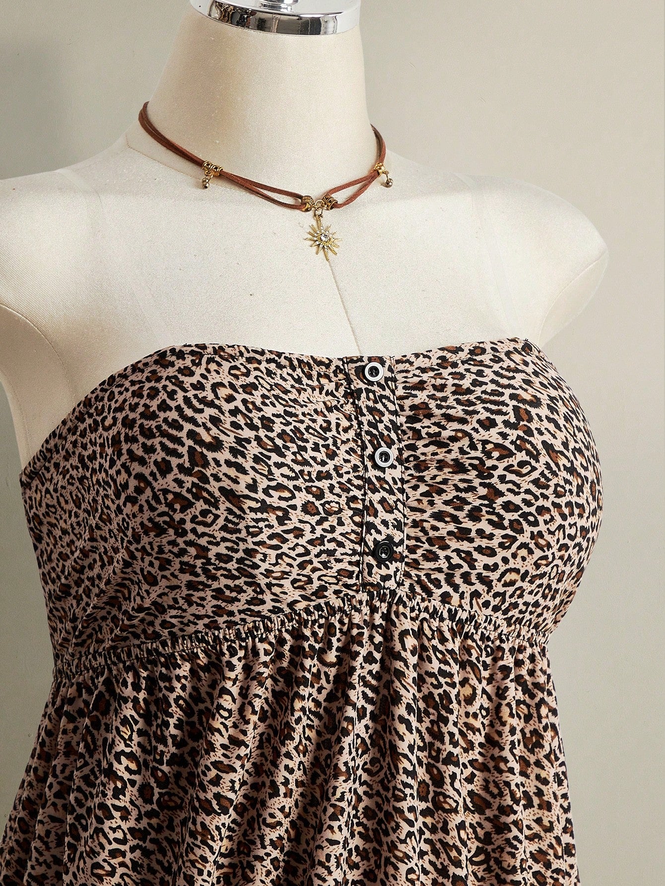 ICON Women's Plus Size Retro 1950s Vintage Sexy Individual Casual Y2K Urban Modern Leopard Print Bandeau Knit Top Date Night Rave Beige Summer