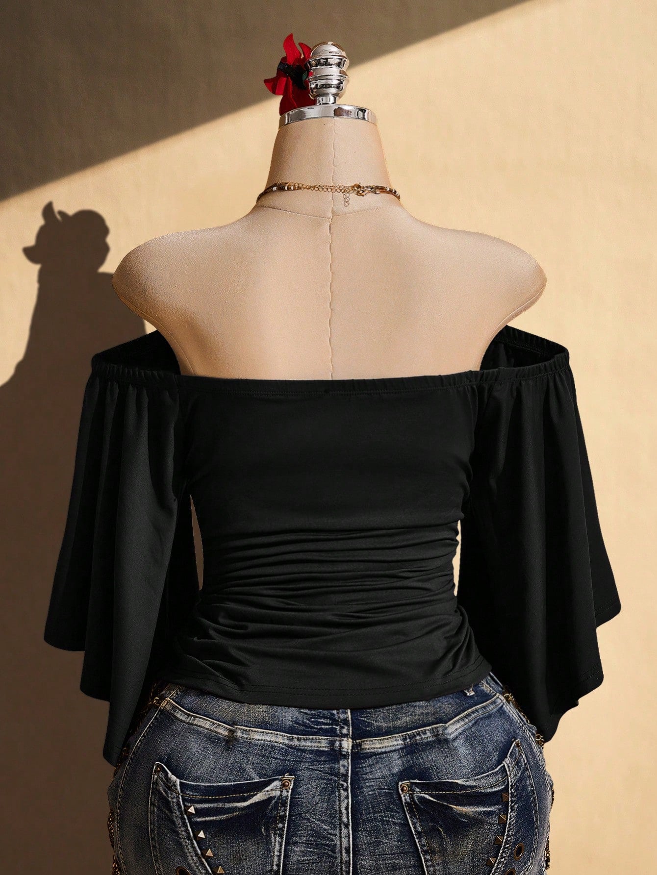 ICON Women's Plus Size Solid Color Off-Shoulder Ruched Waist Blouse