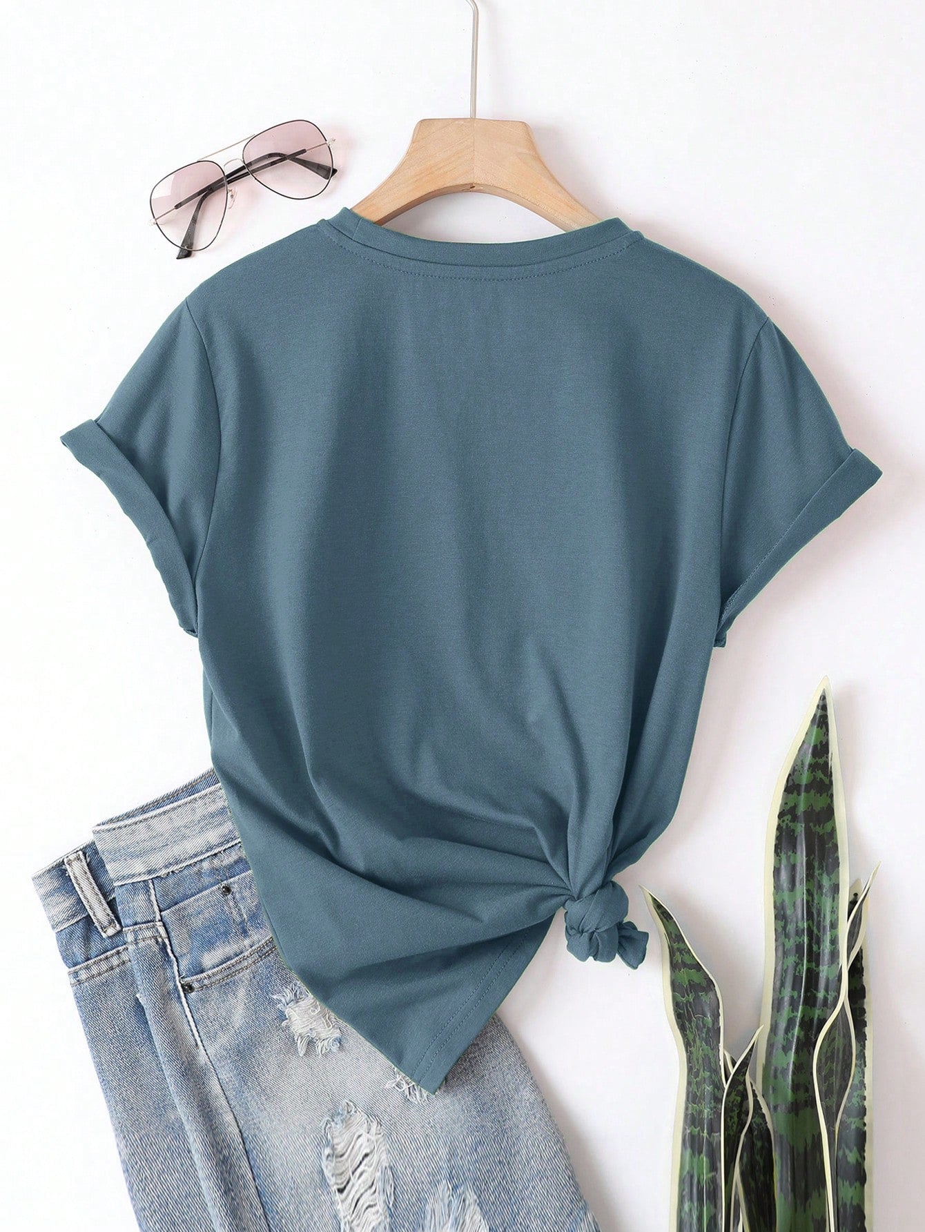 INAWLY Plus Size Women's Solid Color Round Neck Short Sleeve T-Shirt