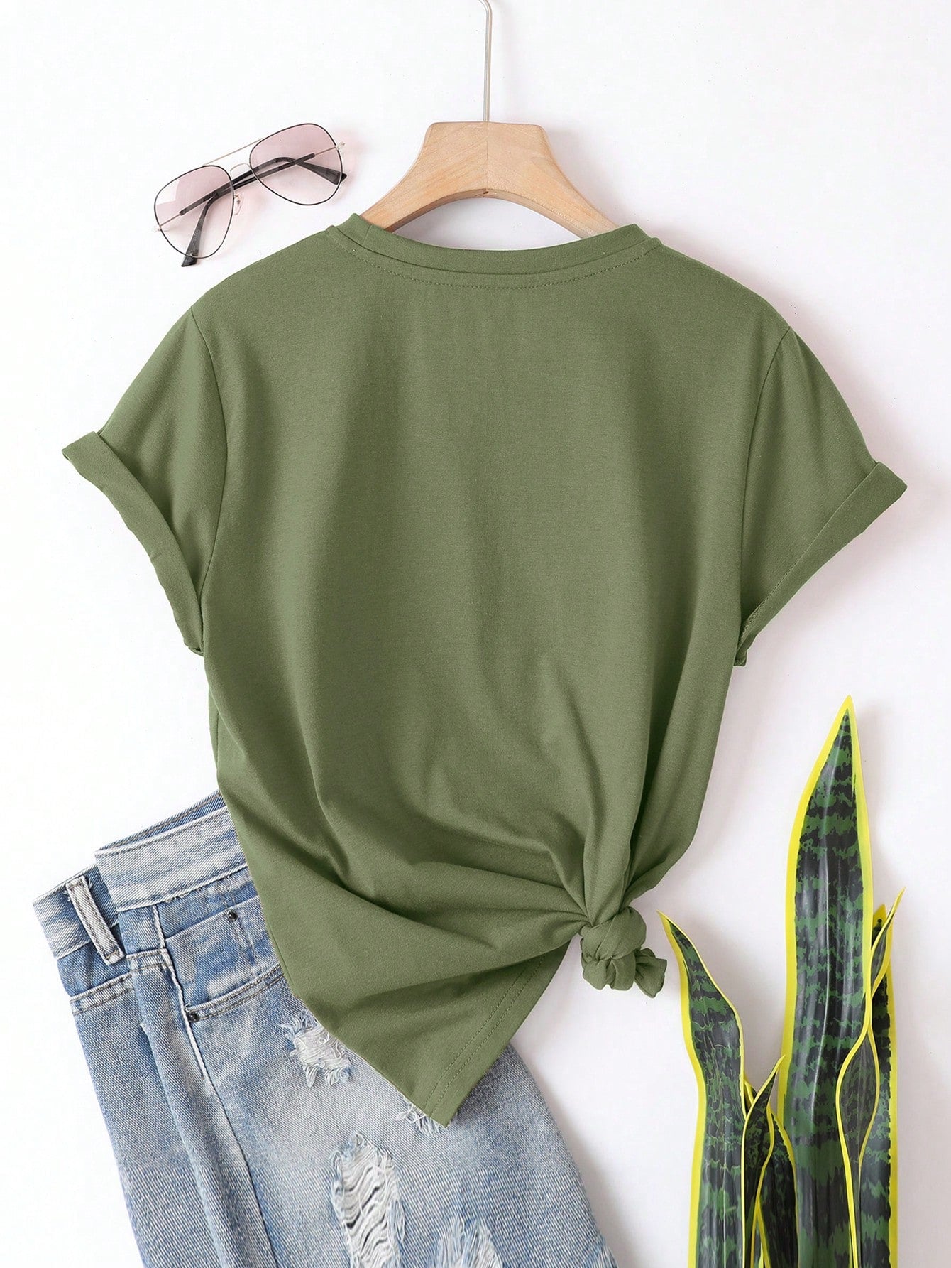 INAWLY Plus Size Women's Solid Color Round Neck Short Sleeve T-Shirt