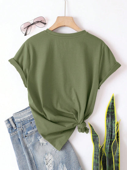 INAWLY Plus Size Women's Solid Color Round Neck Short Sleeve T-Shirt