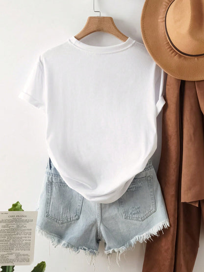 INAWLY Plus Size Women Summer Bowknot Print Round Neck Short Sleeve Casual T-Shirt Graphic Tees Women Tops