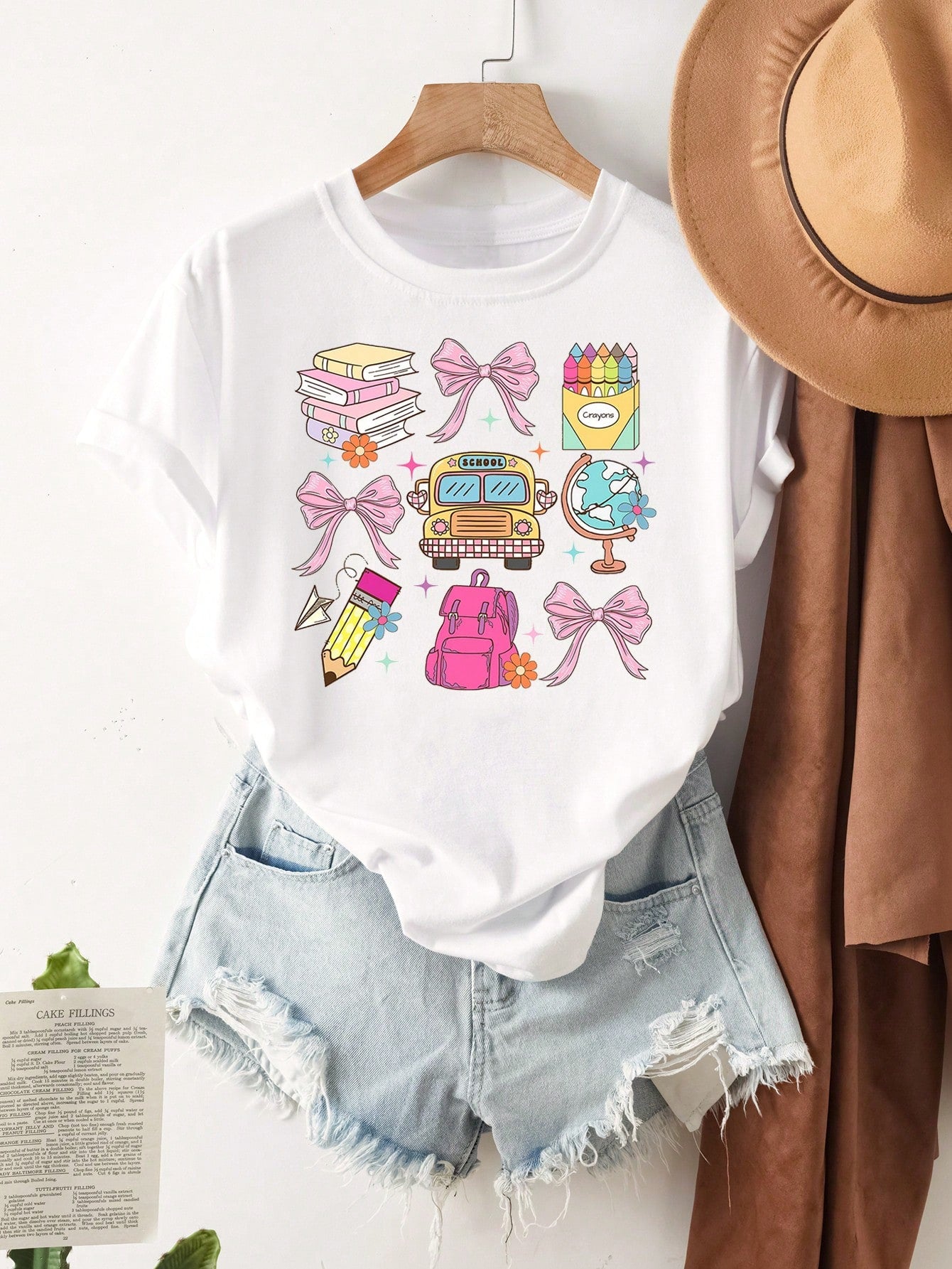 INAWLY Plus Size Women Summer Bowknot Print Round Neck Short Sleeve Casual T-Shirt Graphic Tees Women Tops