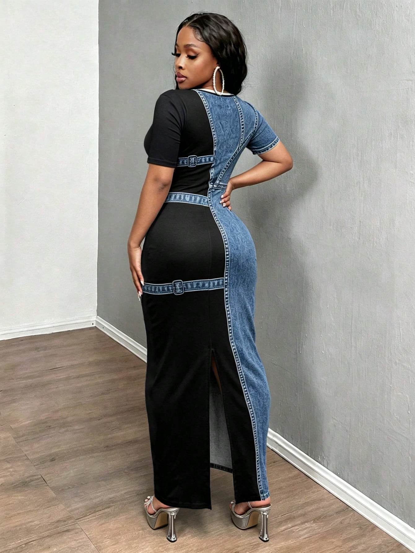 INAWLY Solva Women's New Best-Selling Denim Print Slim Fit Casual Dress