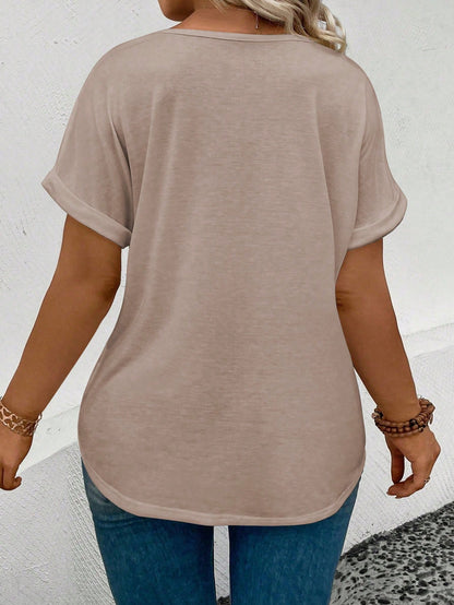 INAWLY Women's Casual Crew Neck Short Sleeve Turnover Cuff Ombre Heart Print Plus Size T-Shirt, Best Selling