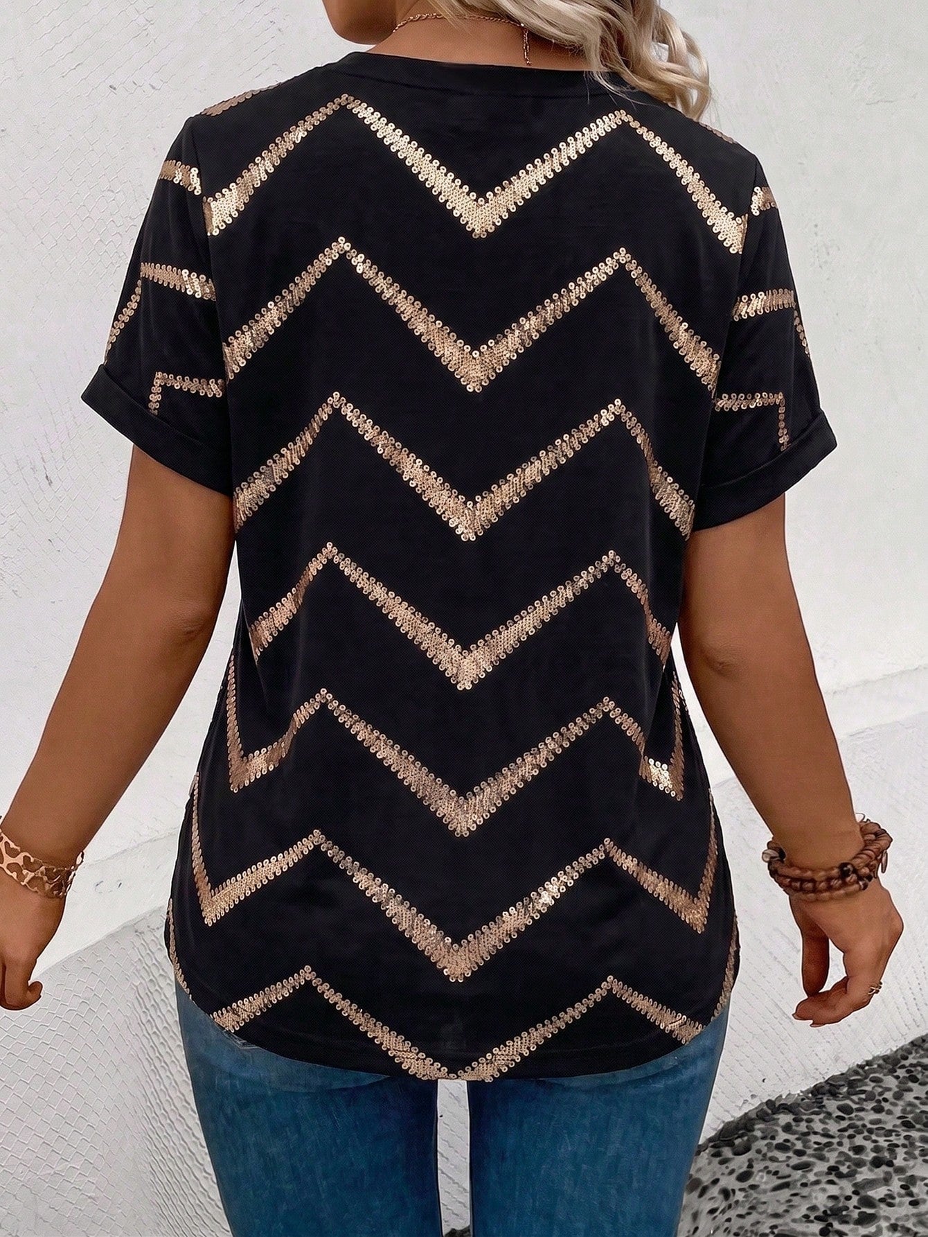 INAWLY Women's Casual Crew Neck Short Sleeve Turnover Cuff Ombre Heart Print Plus Size T-Shirt, Best Selling