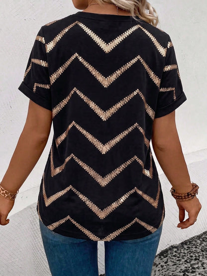 INAWLY Women's Casual Crew Neck Short Sleeve Turnover Cuff Ombre Heart Print Plus Size T-Shirt, Best Selling