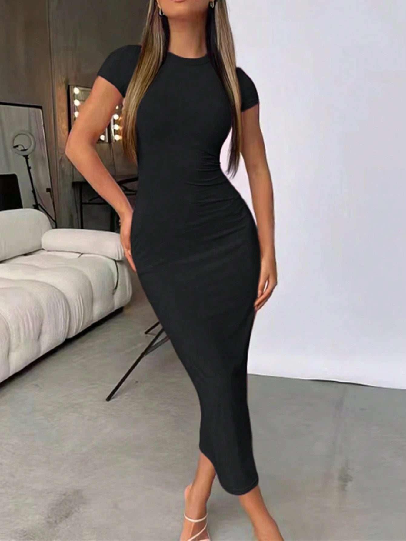 INAWLY Women's Solid Color Slim Fit Long Dress