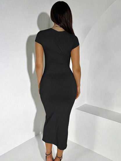 INAWLY Women's Solid Color Slim Fit Long Dress