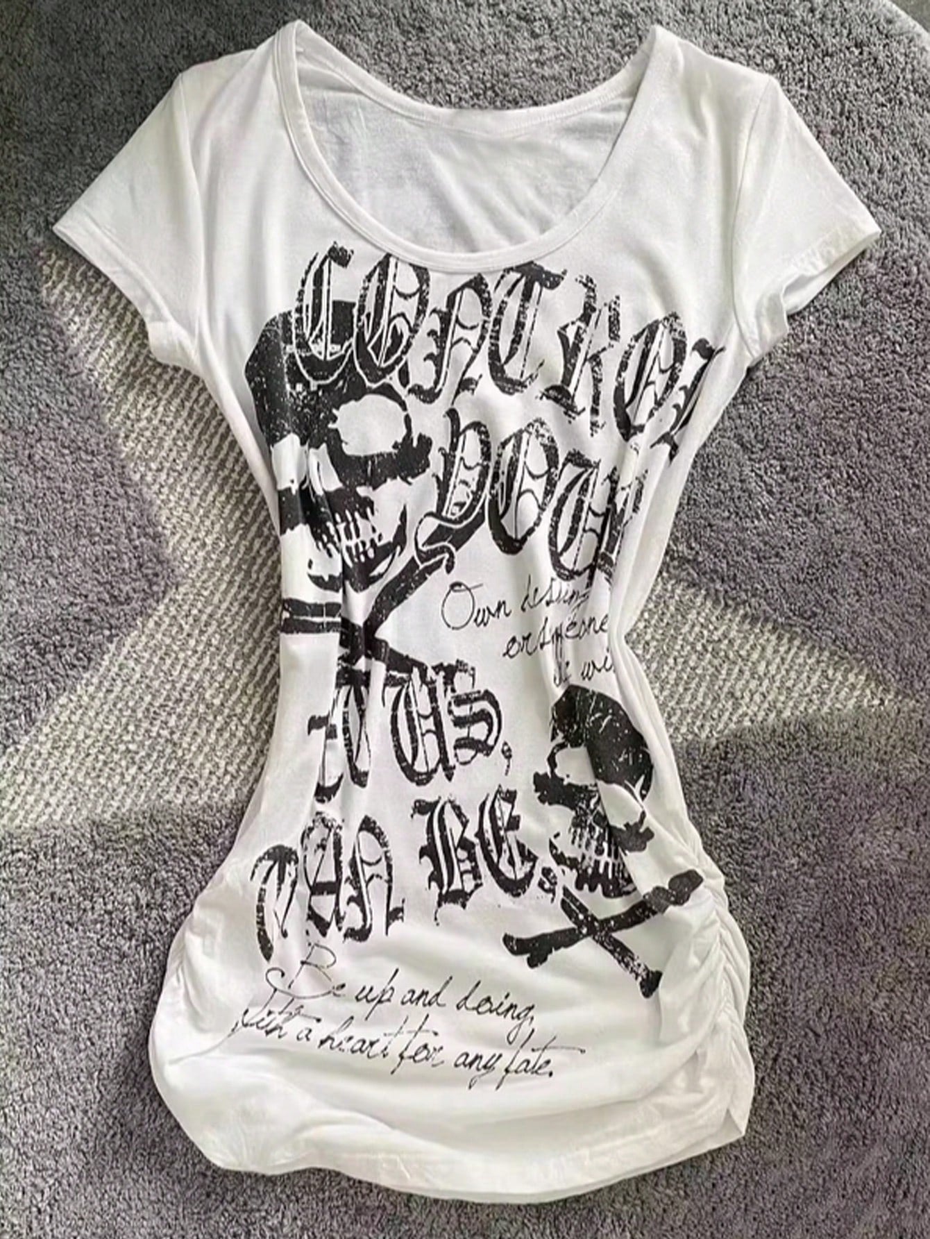 INAWLY Women's Summer Slim Fit Punk Casual T-Shirt With Skull Print, Black
