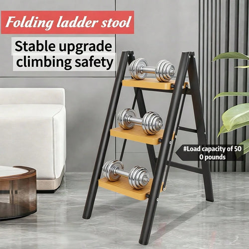 INBRAVE Ultra-Stable 3-Step Folding Ladder With Safety Handrail – Compact, Non-Slip Lightweight Steel Stool For Home Improvement, DIY Projects, And High-Reach Tasks