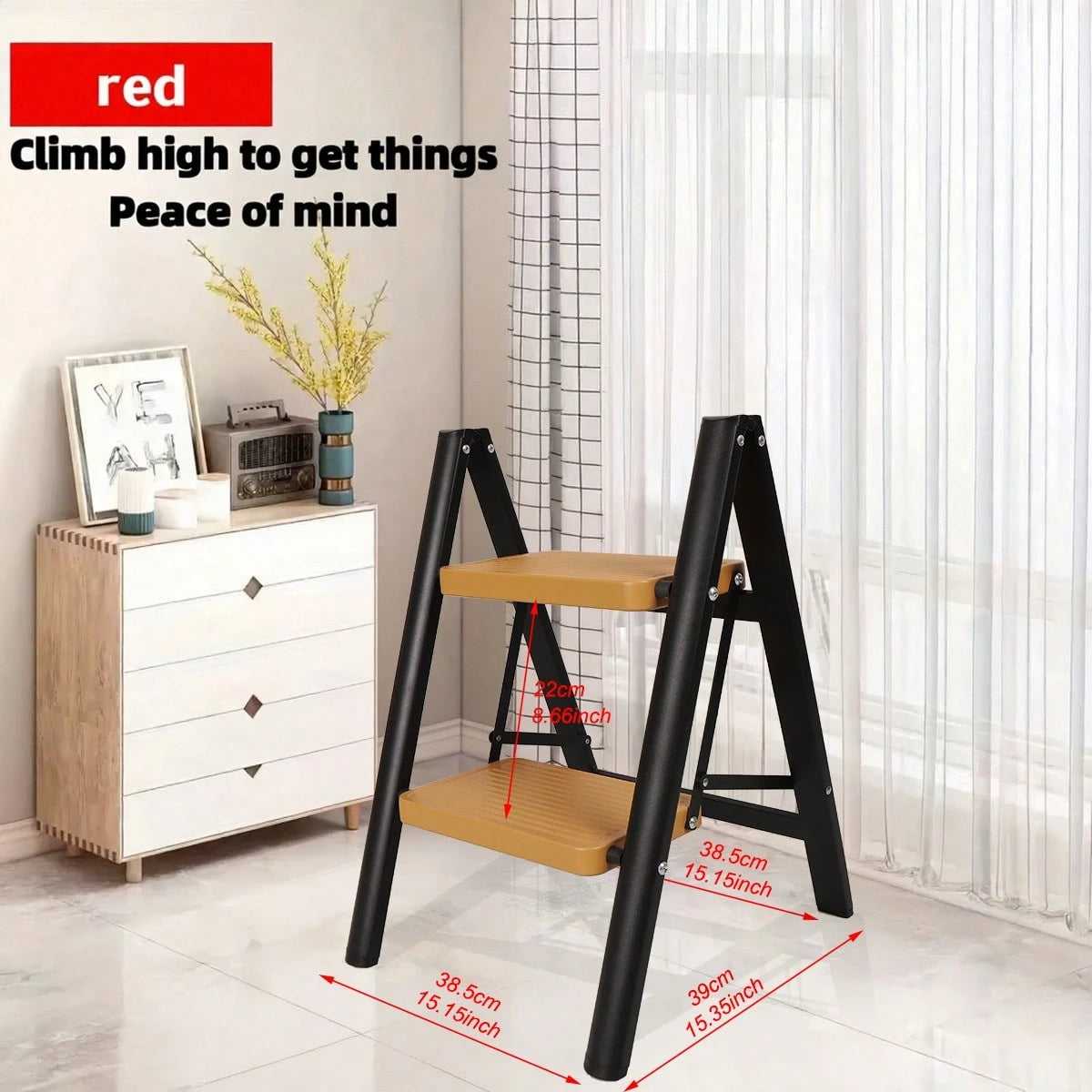 INBRAVE Ultra-Stable 3-Step Folding Ladder With Safety Handrail – Compact, Non-Slip Lightweight Steel Stool For Home Improvement, DIY Projects, And High-Reach Tasks