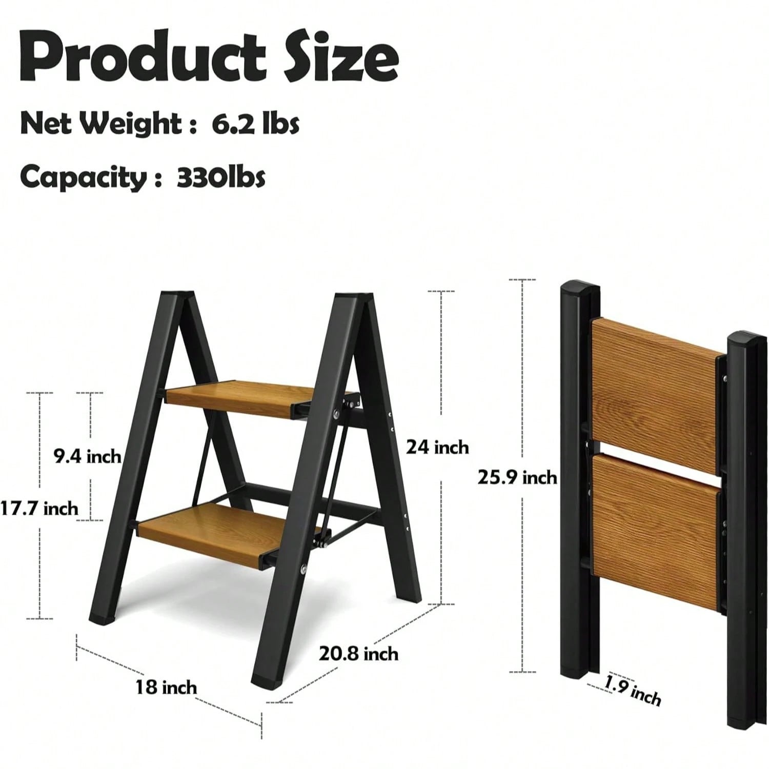 INBRAVE Ultra-Stable 3-Step Folding Ladder With Safety Handrail – Compact, Non-Slip Lightweight Steel Stool For Home Improvement, DIY Projects, And High-Reach Tasks