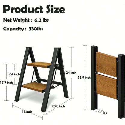 INBRAVE Ultra-Stable 3-Step Folding Ladder With Safety Handrail – Compact, Non-Slip Lightweight Steel Stool For Home Improvement, DIY Projects, And High-Reach Tasks