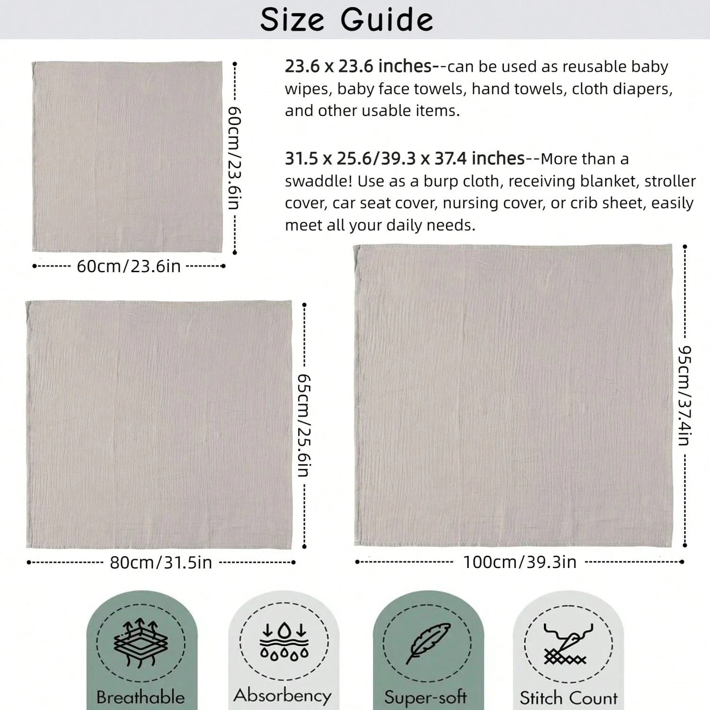 Infant Muslin Swaddle Blanket, Unisex Soft Wrap, Multi-Functional Towel Cloth, Burp Cloth, Bib, Diaper, Stroller And Car Seat Cover- Breathable Comfortable Baby Gift, Suitable For Boys And Girls