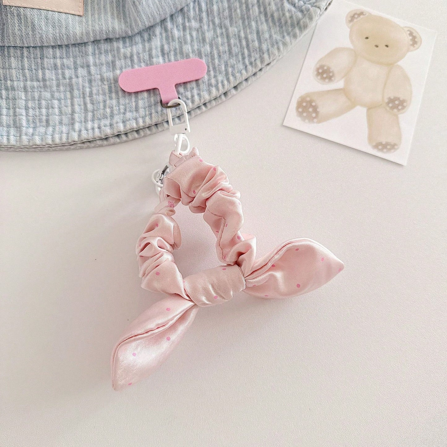 Ins Style Polka Dot Plaid Bow Elastic Fabric Scrunchie Solid Color Wrist Strap Creative Anti-Loss Phone Lanyard Short Phone Strap, CCD Camera Wrist Strap, Fashion Versatile Universal Phone Lanyard, Su