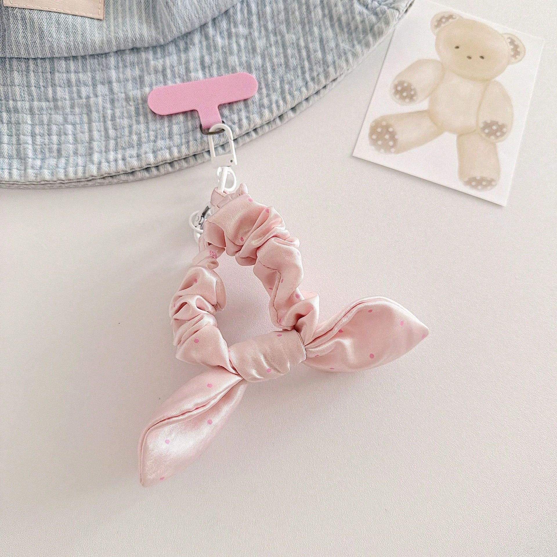 Ins Style Polka Dot Plaid Bow Elastic Fabric Scrunchie Solid Color Wrist Strap Creative Anti-Loss Phone Lanyard Short Phone Strap, CCD Camera Wrist Strap, Fashion Versatile Universal Phone Lanyard, Su