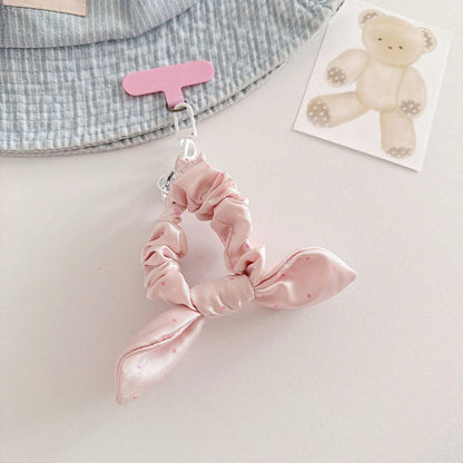 Ins Style Polka Dot Plaid Bow Elastic Fabric Scrunchie Solid Color Wrist Strap Creative Anti-Loss Phone Lanyard Short Phone Strap, CCD Camera Wrist Strap, Fashion Versatile Universal Phone Lanyard, Su