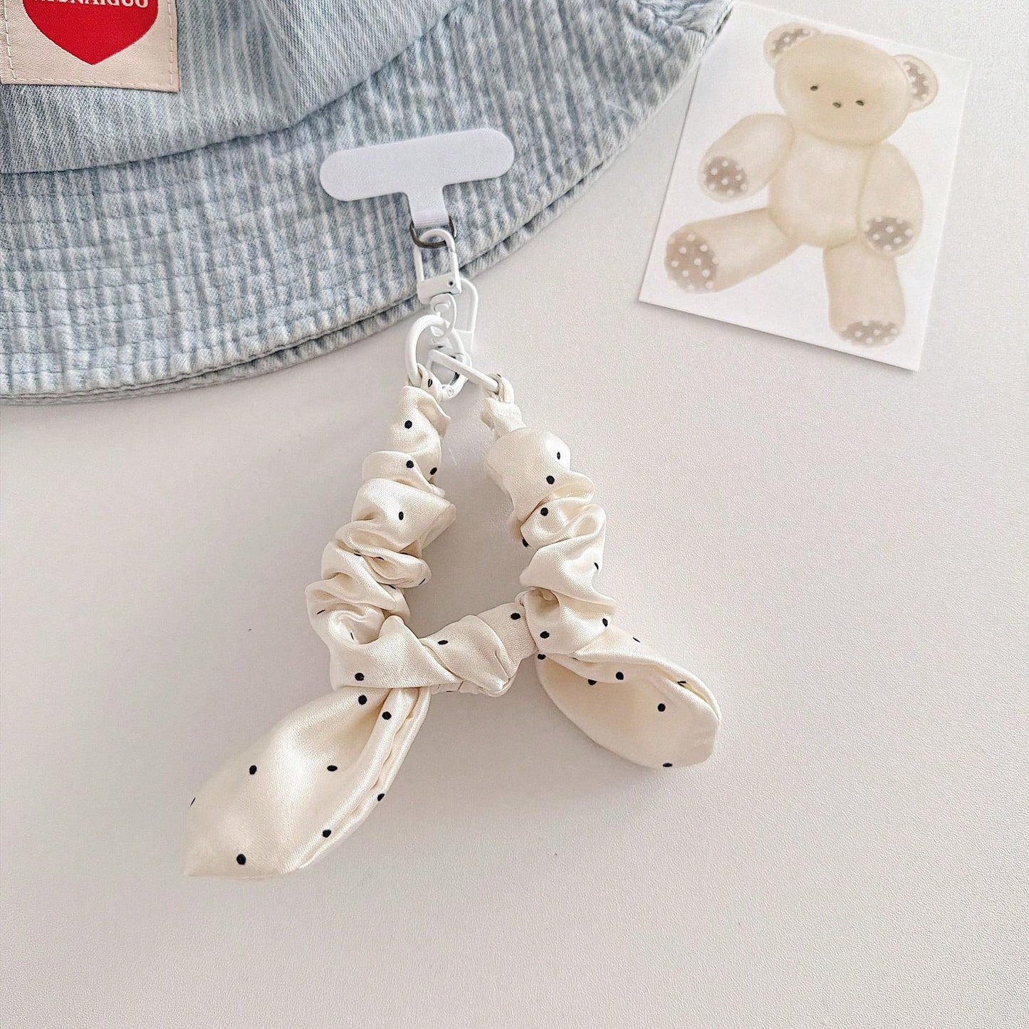 Ins Style Polka Dot Plaid Bow Elastic Fabric Scrunchie Solid Color Wrist Strap Creative Anti-Loss Phone Lanyard Short Phone Strap, CCD Camera Wrist Strap, Fashion Versatile Universal Phone Lanyard, Su