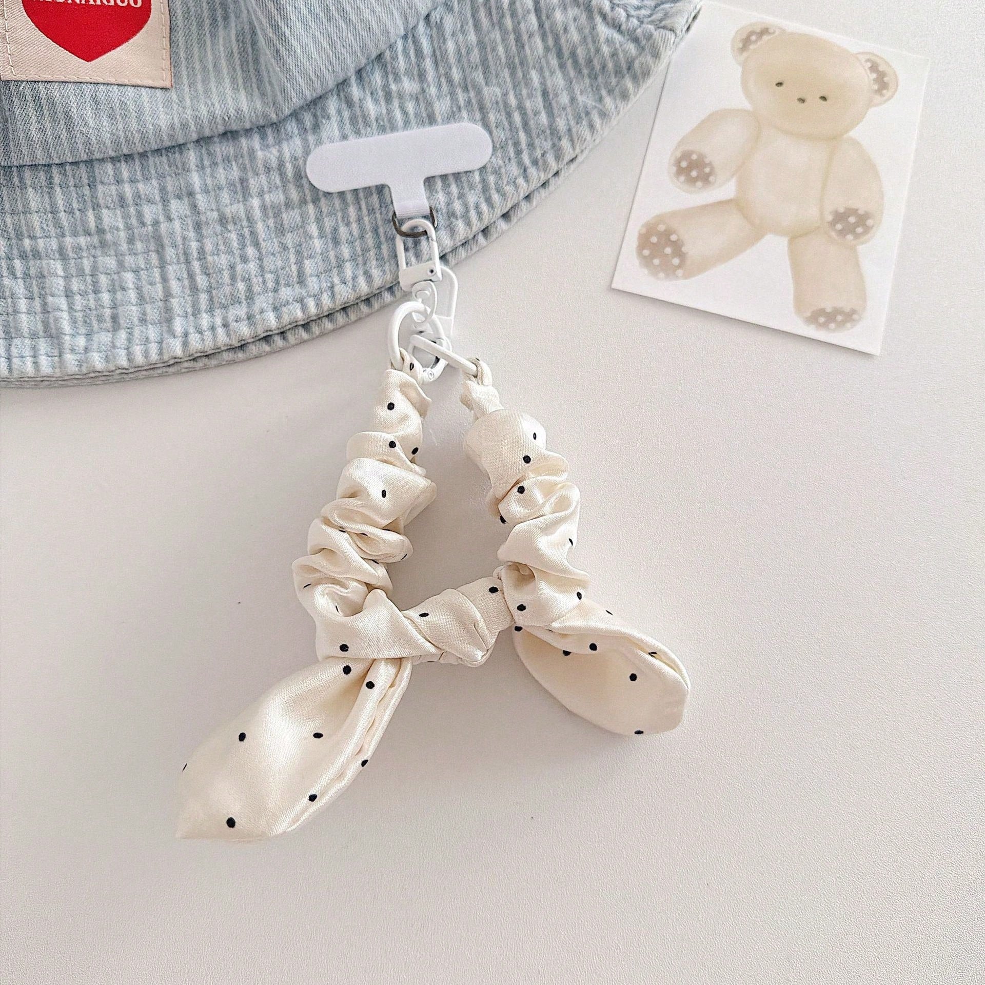 Ins Style Polka Dot Plaid Bow Elastic Fabric Scrunchie Solid Color Wrist Strap Creative Anti-Loss Phone Lanyard Short Phone Strap, CCD Camera Wrist Strap, Fashion Versatile Universal Phone Lanyard, Su