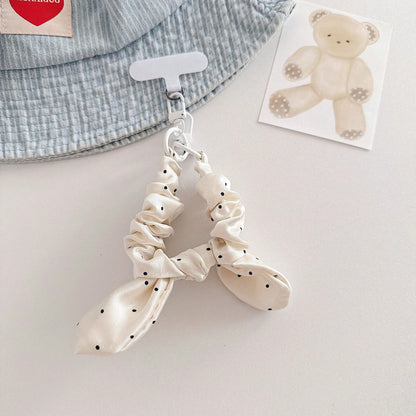 Ins Style Polka Dot Plaid Bow Elastic Fabric Scrunchie Solid Color Wrist Strap Creative Anti-Loss Phone Lanyard Short Phone Strap, CCD Camera Wrist Strap, Fashion Versatile Universal Phone Lanyard, Su