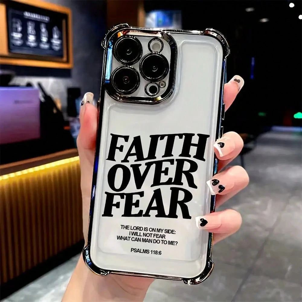 Inspirational Faith Over Fear Phone Case For IPhone 16 15 14 13 12 11 Pro Max X XR XS MAX 8 7 Plus Shockproof Transparent Soft Back Cover,Suitable For IPhone 17 Air