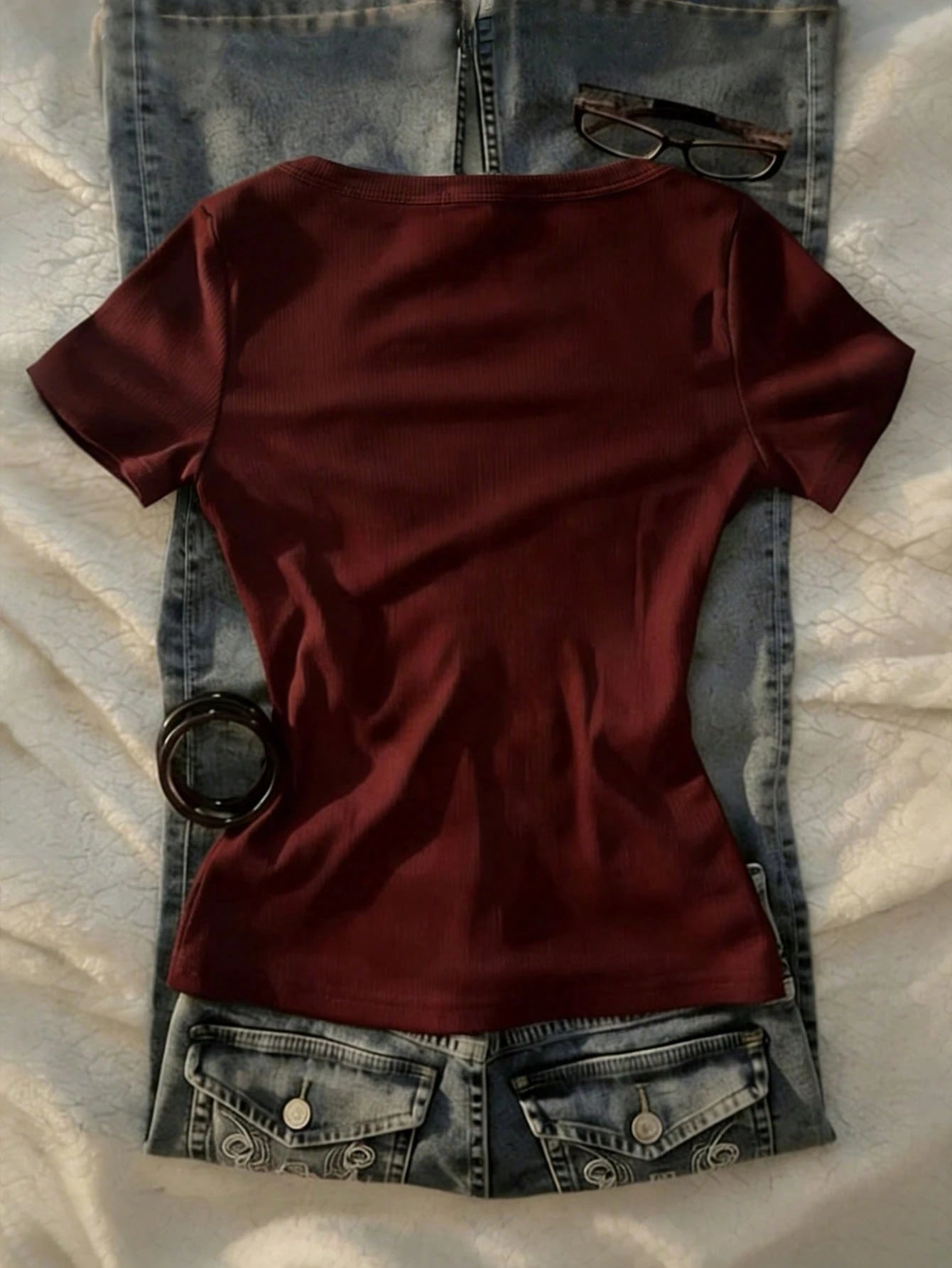 IslaSuriya 2 In 1 Wine Red Women Short Sleeve T-Shirt