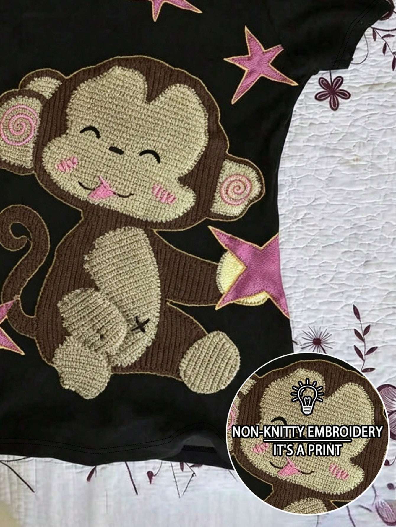 IslaSuriya Plus Size Women's Cartoon Animal Embroidered Round Neck Short Sleeve T-Shirt