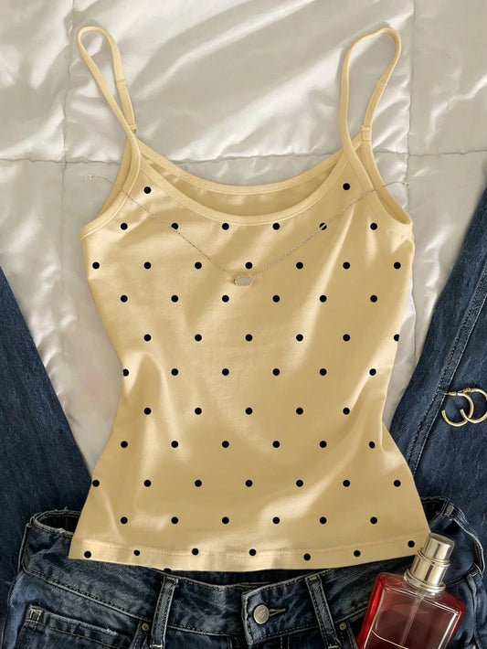 IslaSuriya Polka Dot Print Fitted Casual Sleeveless Tank Top For Summer