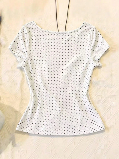 IslaSuriya Women's Casual Polka Dot Print Tie Front T-Shirt, Summer