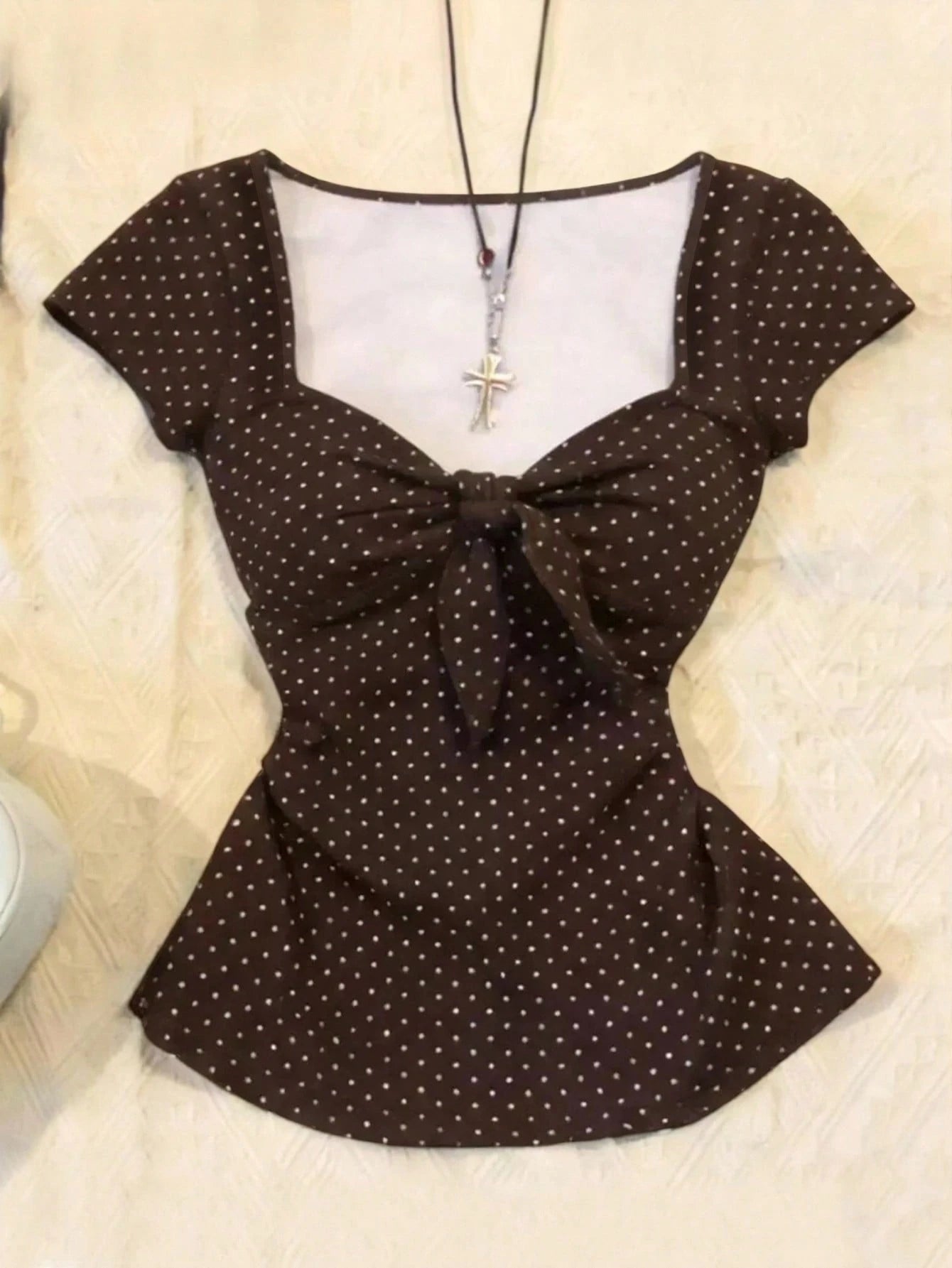 IslaSuriya Women's Casual Polka Dot Print Tie Front T-Shirt, Summer
