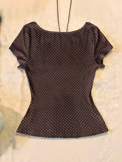 IslaSuriya Women's Casual Polka Dot Print Tie Front T-Shirt, Summer