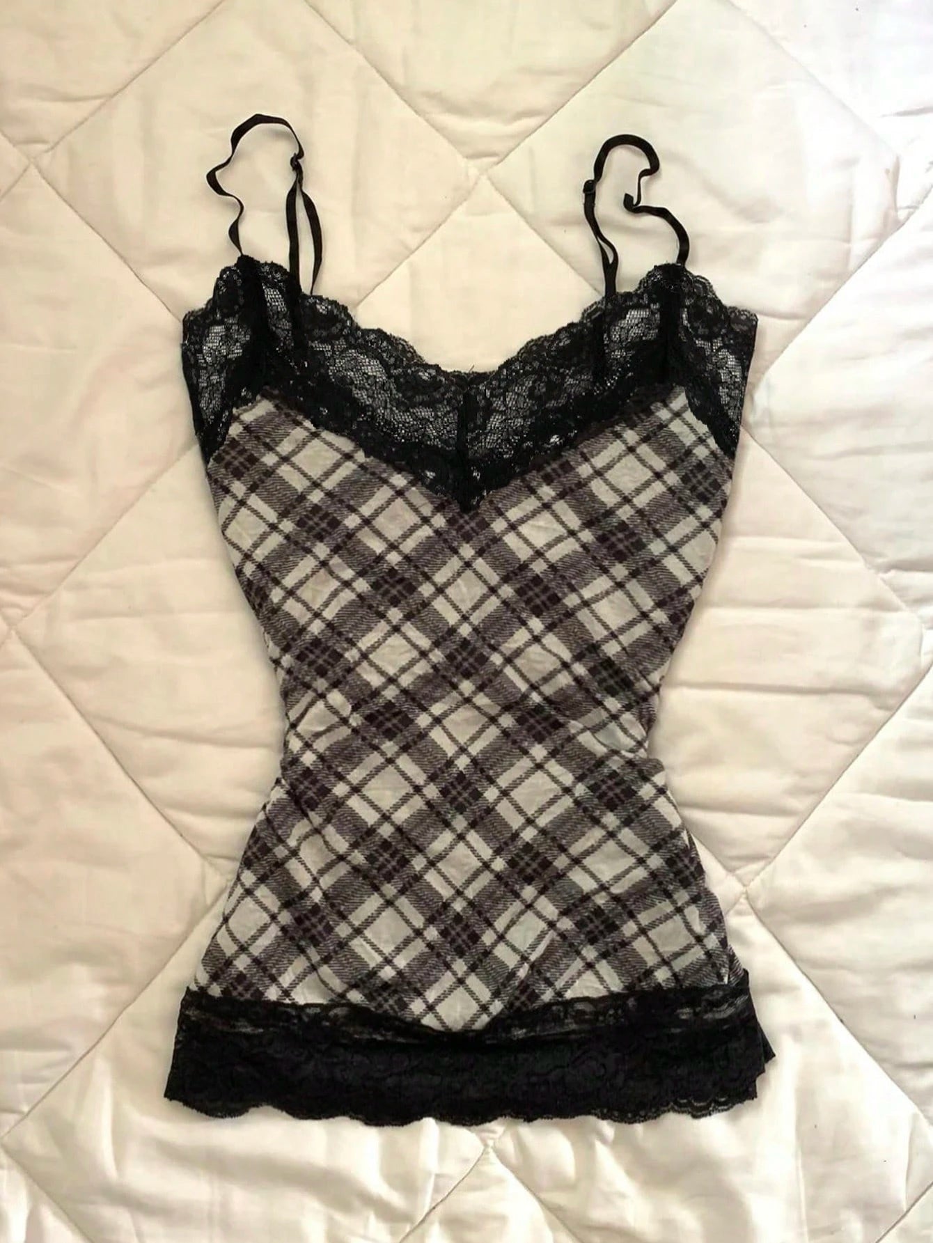 IslaSuriya Women's Summer New Y2K Plaid Lace Patchwork Versatile Slim Fit Flattering Plus Size Camisole Tank Top